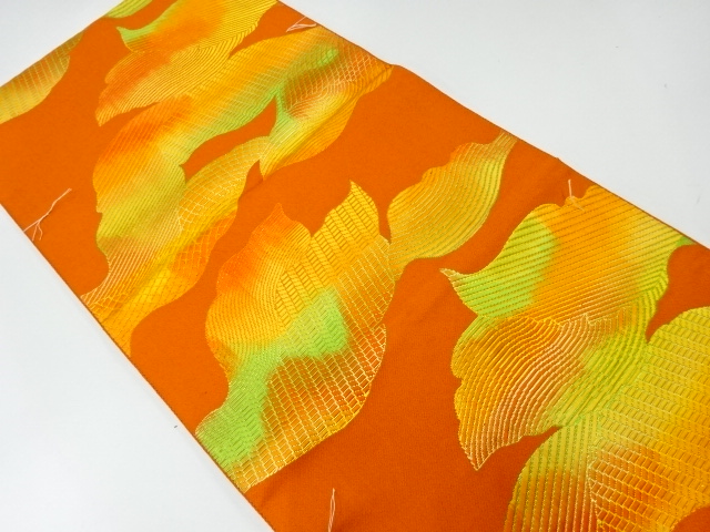 JAPANESE KIMONO / UNUSED NAGOYA OBI / SILK / CHIKIZEN HAKATA / WOVEN ABSTRACT PATTERN